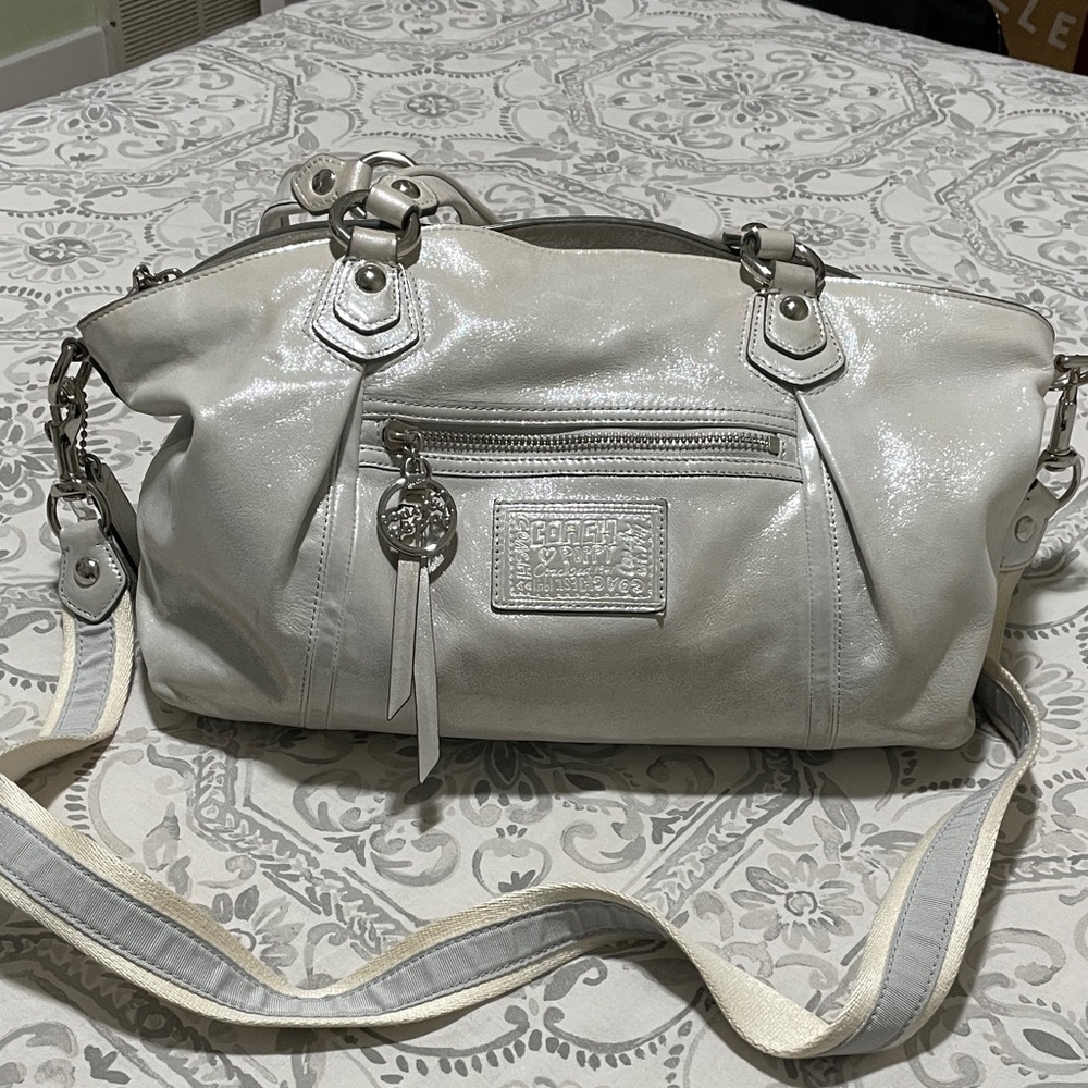 Coach Poppy Elegant White Shimmer Handbag